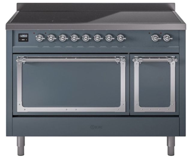 Ilve® Nostalgie II Noblesse 48'' Blue Gray Pro Style Induction Range with Chrome Trim-0