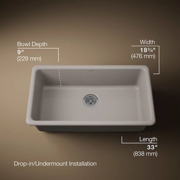 KOHLER® Iron/Tones® Truffle 33" Top/Undermount Single-Bowl Kitchen Sink-2
