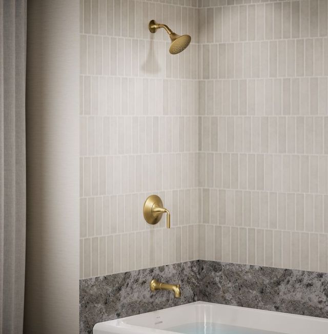KOHLER® Tone™ Rite-Temp® Vibrant Brushed Moderne Brass 1.75 GPM Bath and Shower Trim Kit-1