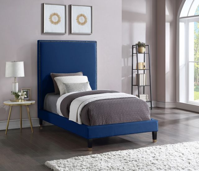 Meridian Furniture Harlie Navy Velvet Twin Bed-3