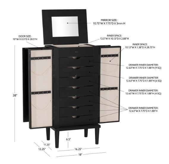 Powell® Jenn Black Jewelry Armoire-3