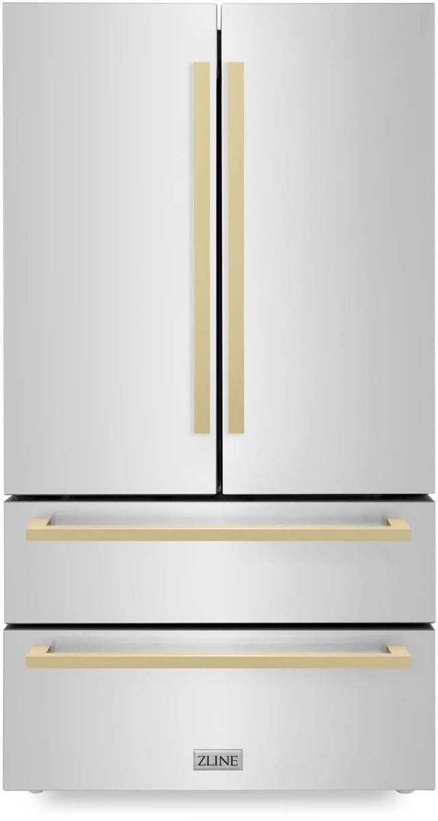 ZLINE Autograph Edition 36" 22.5 Cu. Ft. Fingerprint Resistant Stainless Steel Counter Depth French Door Refrigerator with Champagne Bronze Modern Handles-0