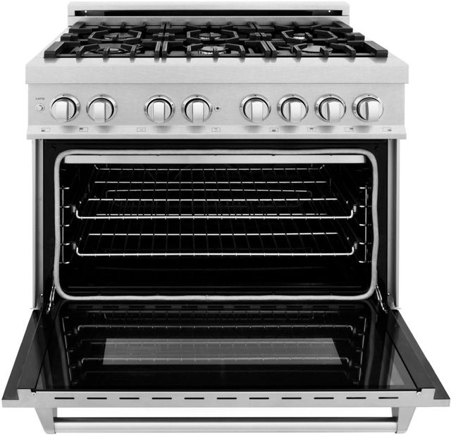 ZLINE Legacy 36" Satin Stainless Steel Pro Style Dual Fuel Range with Gas Cooktop, Electric Convection Oven and 6 Brass Burners-2
