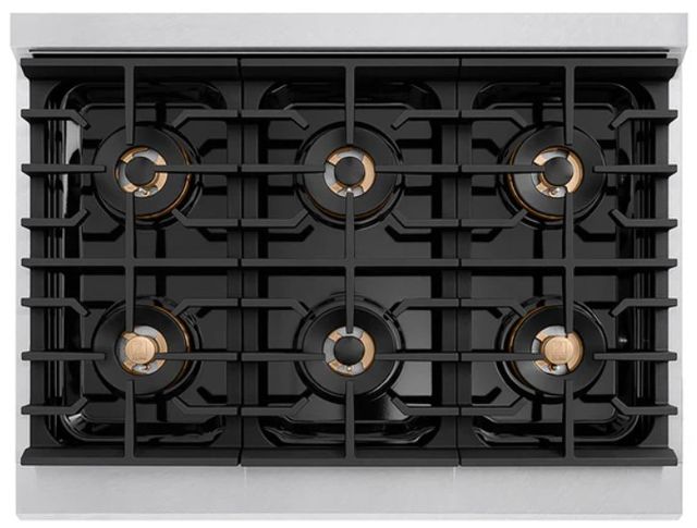 ZLINE Autograph Edition Paramount 36" 5.2 Cu. Ft. Satin Stainless Steel Gas Range with 6 Burner DuoPro™ Cooktop, Convection Gas Oven, White Matte Door and Polished Gold Accents-2