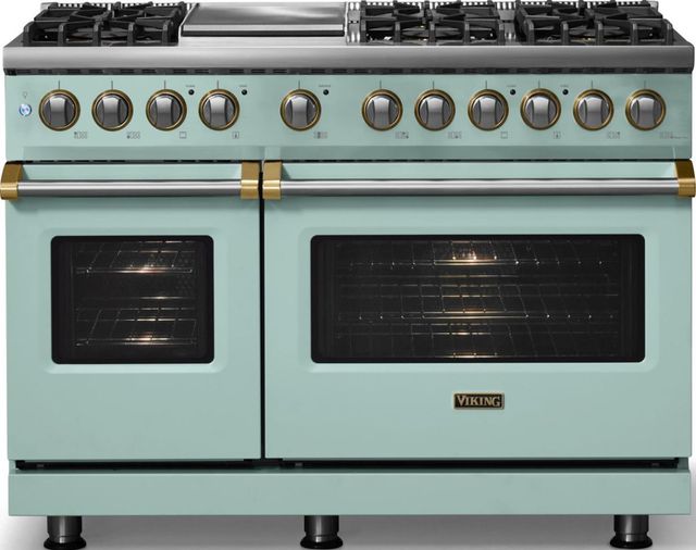 Viking® 5 Series 48" Splash Pro Style Dual Fuel (NG) Range with Brushed Brass Trim-2