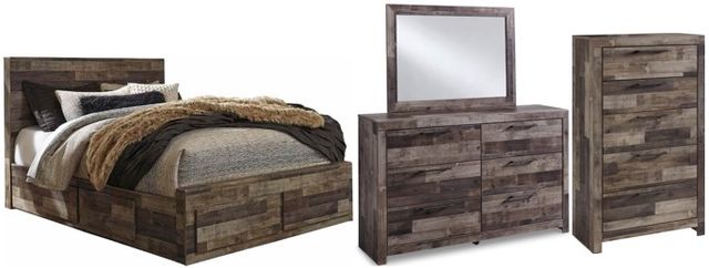 Benchcraft® Derekson 4-Piece Multi Gray King Panel Storage Bed Set-0