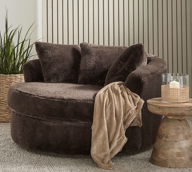 Hughes Furniture® 13600 Winter Chocolate Barrel Swivel Chair-1