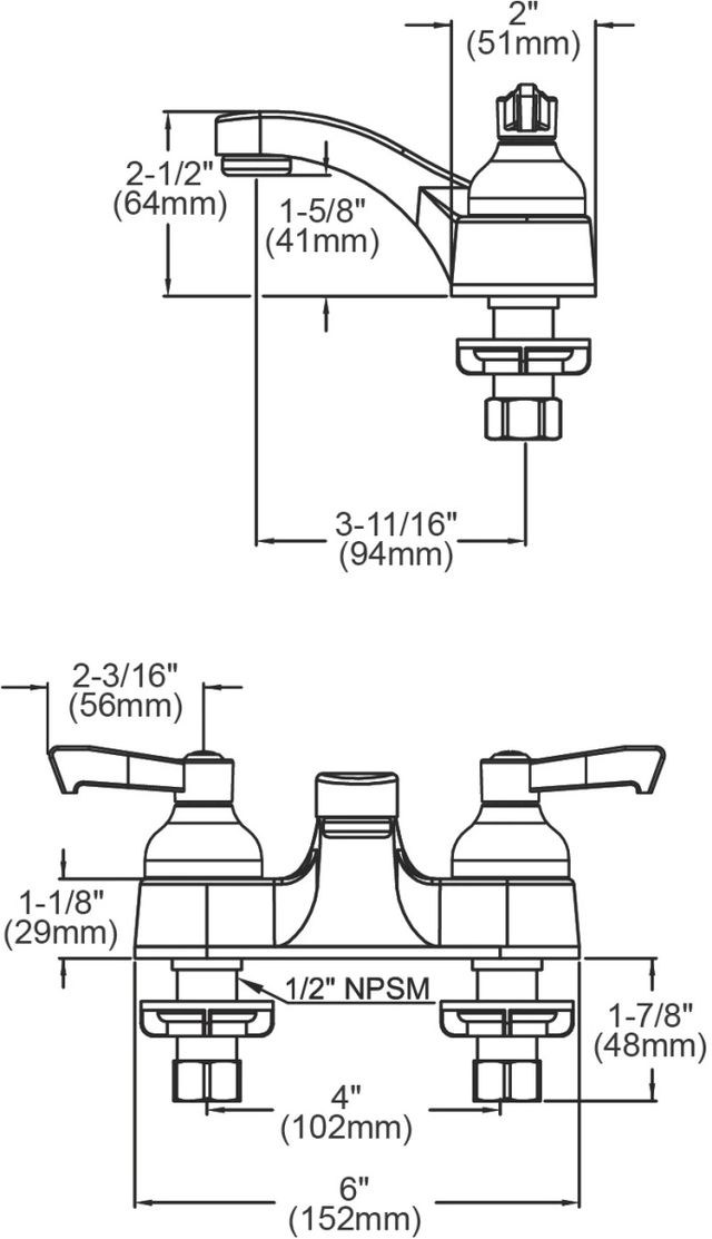 Elkay Chrome 4" Centerset Exposed Deck Faucet with Integral Spout 2" Lever Handles-1
