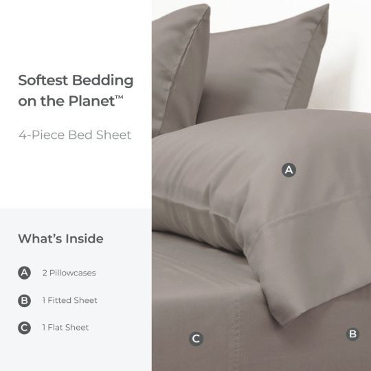 Cariloha Retreat 4-Piece Coastal Gray Lyocell Queen Sheet Set-4