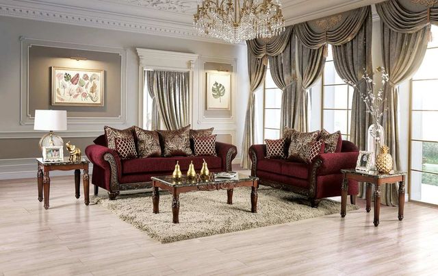 Furniture of America® Letizia 2-Piece Walnut/Wine Sofa Set-0