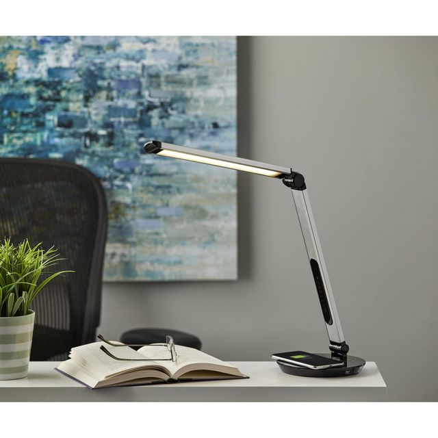 Adesso® Rodney Matte Silver Led Adessocharge Wireless Charging Multi-Function Desk Lamp-1