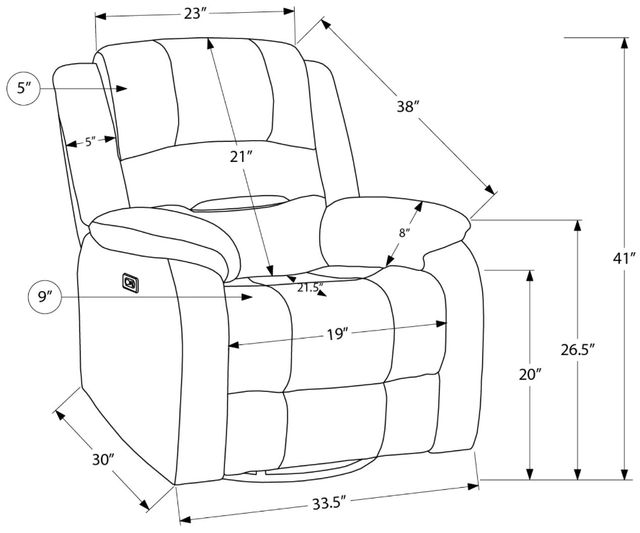 Monarch Specialties Inc. Blue Large Power Swivel Glider Reclining Chair with USB Ports-3