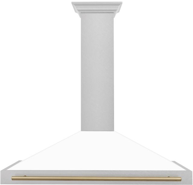 ZLINE Autograph Edition 48" Fingerprint Resistant Satin Stainless Steel Convertible Wall Mounted Range Hood with White Matte Shell and Champagne Bronze Handle-0