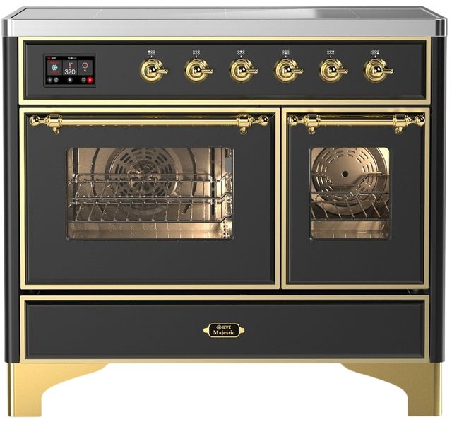 Ilve® Majestic III 40" Graphite Matte Pro Style Induction Range with Triple Glass Door and Brass Trim-0