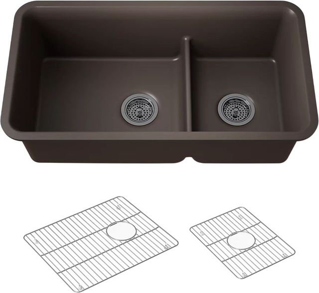 KOHLER® Cairn® Matte Brown Smart Divide® 34" Undermount Double-Bowl Kitchen Sink-0