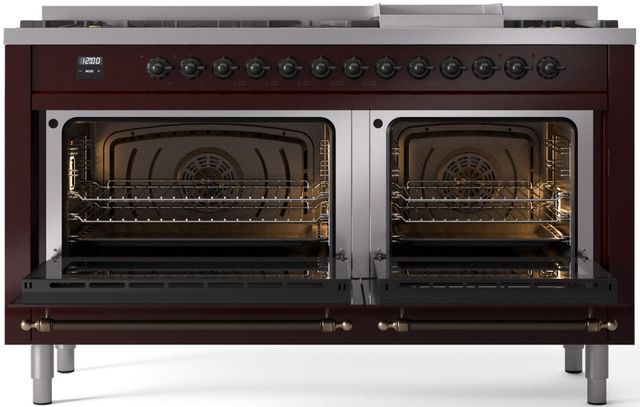 Ilve® Nostalgie II Series 60" Burgundy Pro Style Dual Fuel Range-1