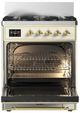 Ilve® Majestic III 30" Antique White Pro Style Dual Fuel Natural Gas Range with 5 Black Brass Burners and Brass Trim-1