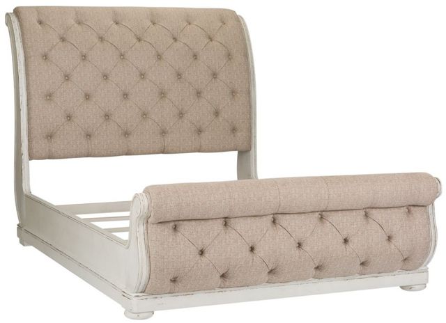 Liberty Furniture Abbey Park Antique White/Weathered Brown Queen Upholstered Sleigh Bed-0