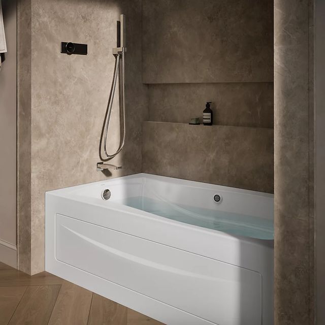 KOHLER® Mariposa® White 66" x 36" Alcove Whirlpool Bath with Bask® Heated Surface - Left Drain-1