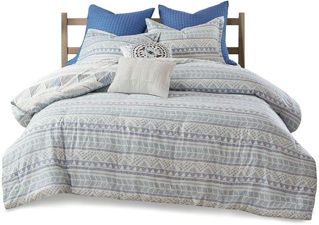 Olliix by Urban Habitat 7 Piece Blue King/California King Rochelle Cotton Reversible Duvet Cover Set-0