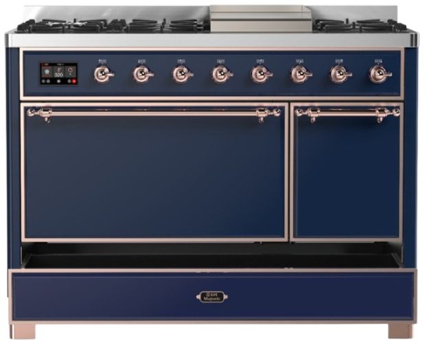 Ilve® Majestic III 48" Midnight Blue Pro Style Dual Fuel Natural Gas Range with Solid Door and Copper Trim-2