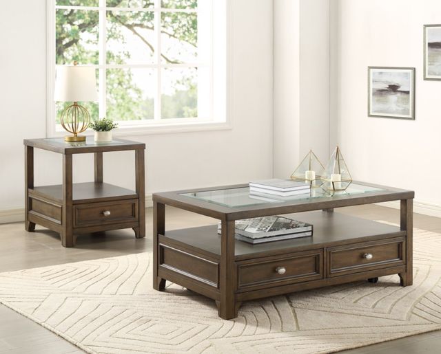 Homelegance® Auburn Glass Top Cocktail Table with Brown Cherry Base -1