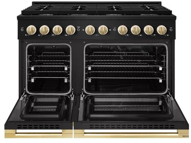 ZLINE Marino 48" Black Stainless Steel Pro Style Dual Fuel Range with Polished Gold Accents-1