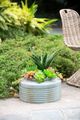 A & B Home Distressed Green Round Ridged Cement Planter-5
