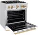 ZLINE Classic Autograph Edition 30" Satin Stainless Steel Pro Style Dual Fuel Range with White Matte Door and Polished Gold Accents-3