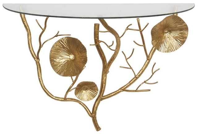 Deco Marche Gold Floral Branch Wall Shelf with Glass Top-0