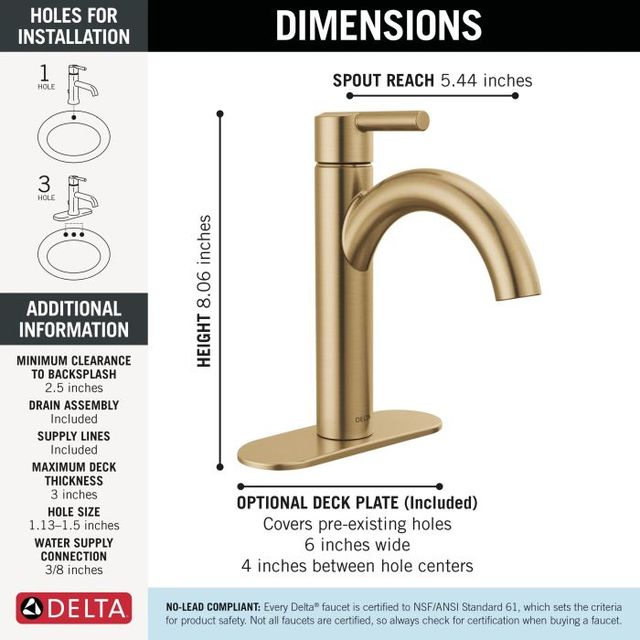 Delta Nicoli® Champagne Bronze Single Handle Bathroom Faucet with Drain-4