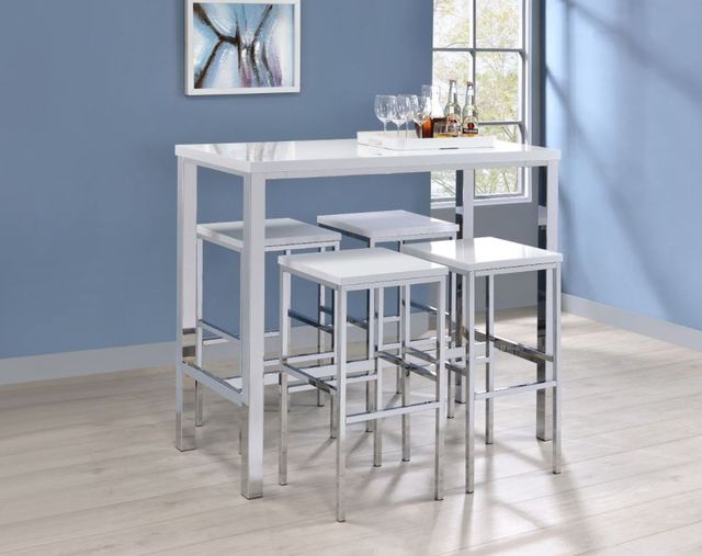 Coaster® Natividad 5-Piece White High Gloss/Chrome Bar Set-0