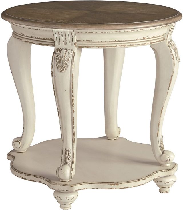 Signature Design by Ashley® Realyn Brown Round End Table with White Base
