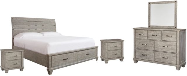 Benchcraft® Naydell 5-Piece Rustic Gray California King Panel Storage Bed Set-0