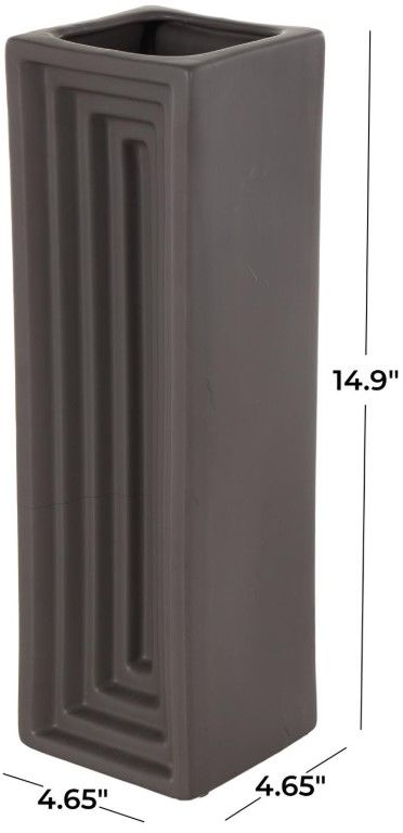 Deco Marche Black Geometric Concaved Rectangular Decorative Vase-1