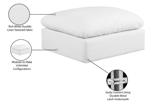 Meridian Furniture Comfy White Linen Textured Ottoman-3