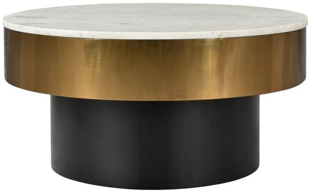 Moe's Home Collection Dado White Marble Top Coffee Table with Gold Metal Rim and Black Iron Base-0