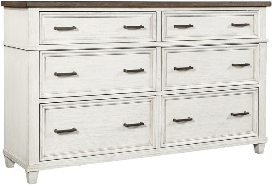 white dresser brown top Piperton - Brown / White - Six Drawer Dresser main image 0