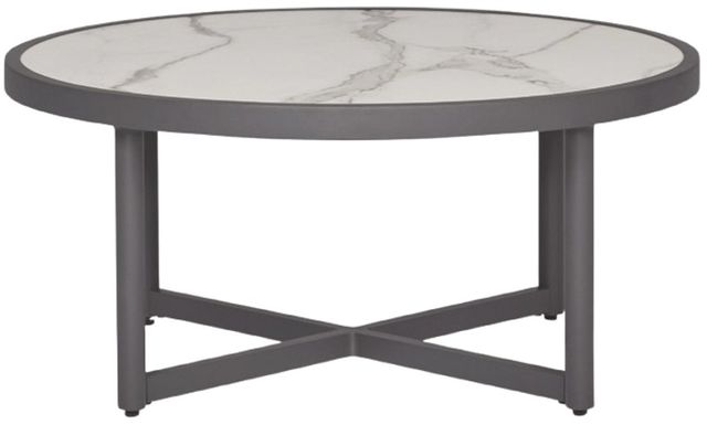 Signature Design by Ashley® North Island Beige Outdoor Cocktail Table with Gray Base-2