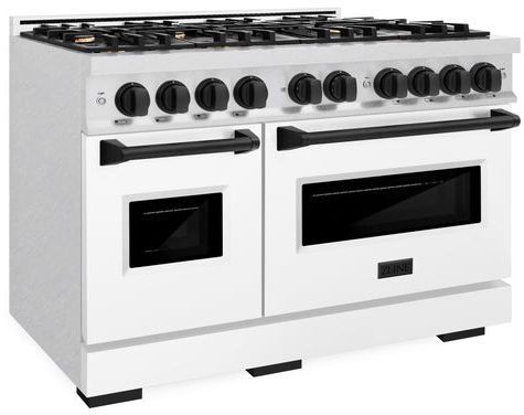 ZLINE Classic Series Autograph Edition 48" Satin Stainless Steel Pro Style Dual Fuel Range with White Matte and Door Matte Black Accents-2
