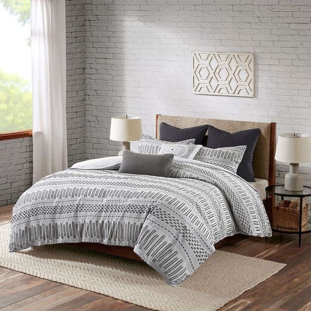 Olliix by INK+IVY Grey Full/Queen Rhea Cotton Jacquard Duvet Cover Mini Set-3