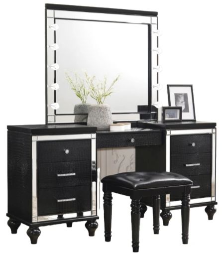 New Classic® Home Furnishings Valentino 3-Piece Black Vanity Set-0