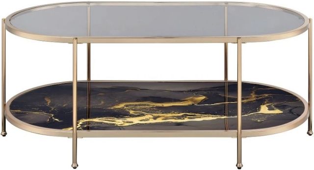 ACME Furniture Fiorella Glass Top Coffee Table with Black Marble Print/Champagne Base-3