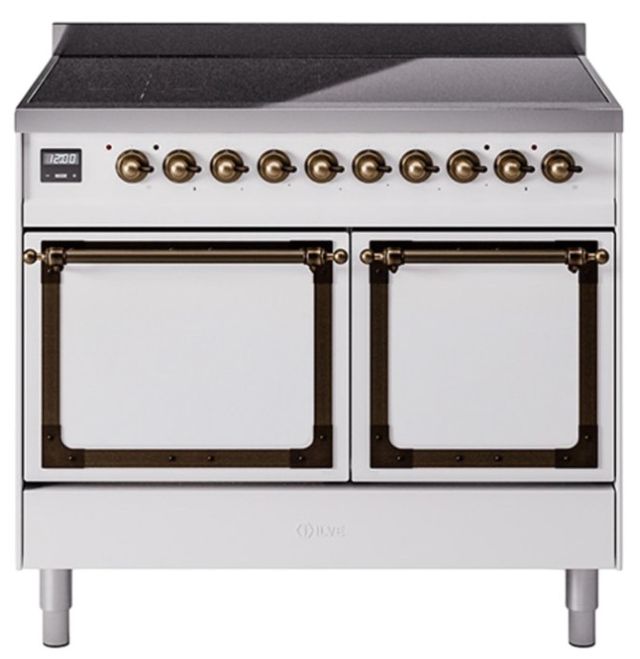 Ilve® Nostalgie II Noblesse 40'' White Pro Style Induction Range with Burnished Trim-0