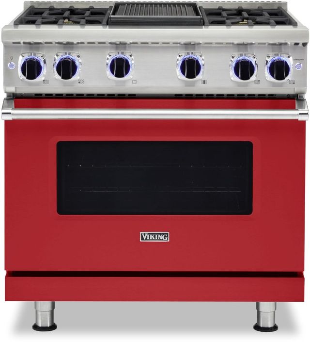 Viking® 7 Series 36" San Marzano Red Pro Style Natural Gas Range with 12" Reversible Griddle-0