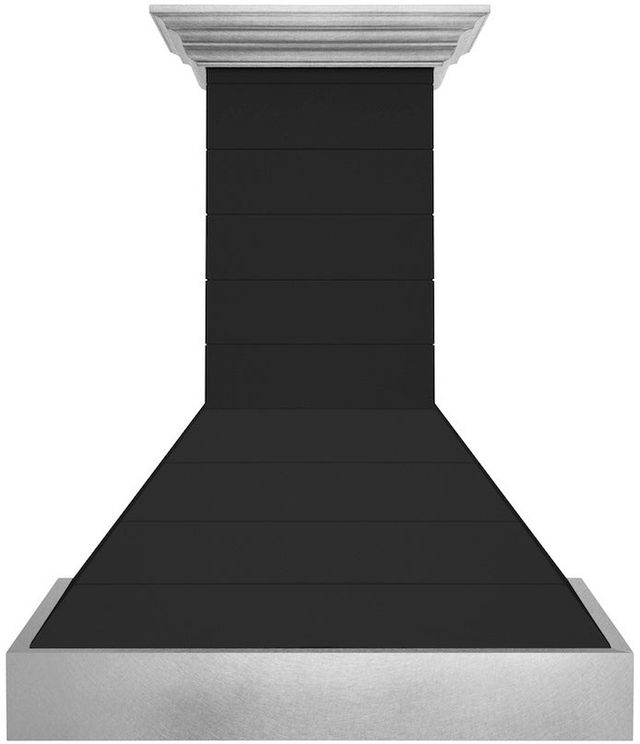 ZLINE 30" Rustic Shiplap Black Wooden Wall Mounted Range Hood with Stainless Steel Accents-0
