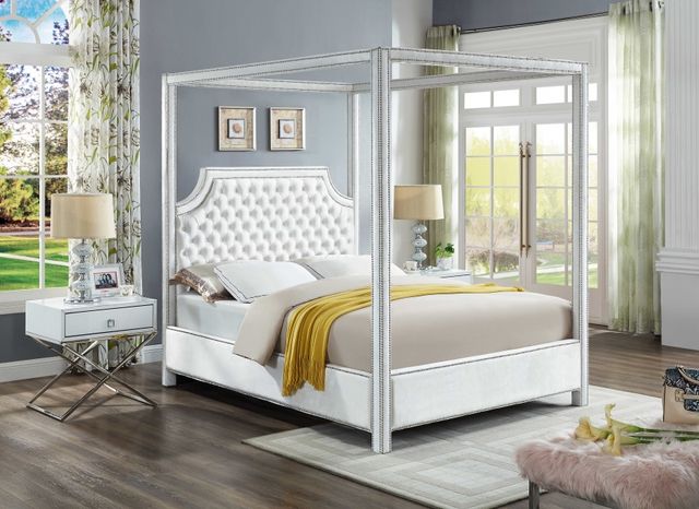 Meridian Furniture Rowan White Queen Upholstered Canopy Bed-3