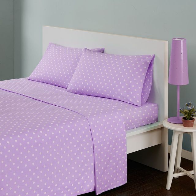 Olliix by Mi Zone 4 Piece Purple Full Polka Dot Printed 100% Cotton Sheet Set-1