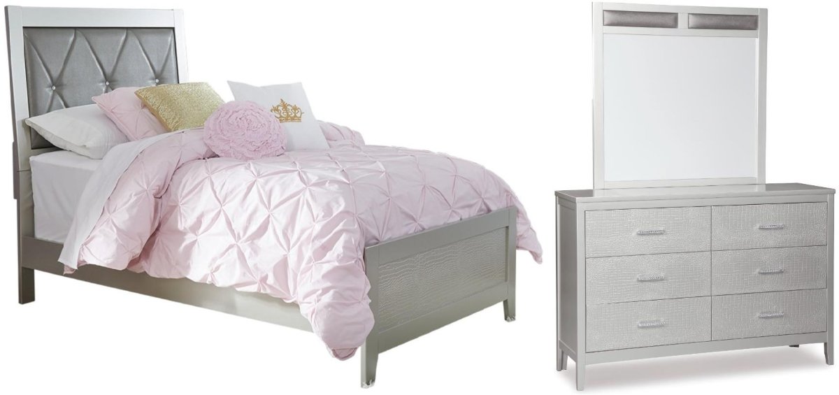 Signature Design by Ashley Olivet 3 Piece Silver Twin Panel Bed Set Sides Furniture Bedding Dora AL