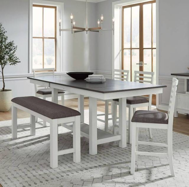 Liberty Furniture Brook Bay 6-Piece Carbon Gray/Textured White Gathering Trestle Table Set-1